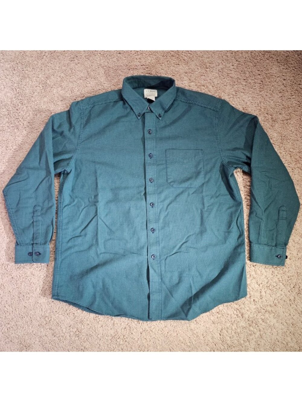 LL Bean Button Down Shirt Mens L Green Traditional Fit Long Sleeve Cotton Top